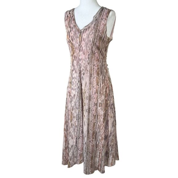 Tahari Size S Womens Animal Print Maxi Pink & Brown Sleeveless Dress V Neck - Picture 2 of 11